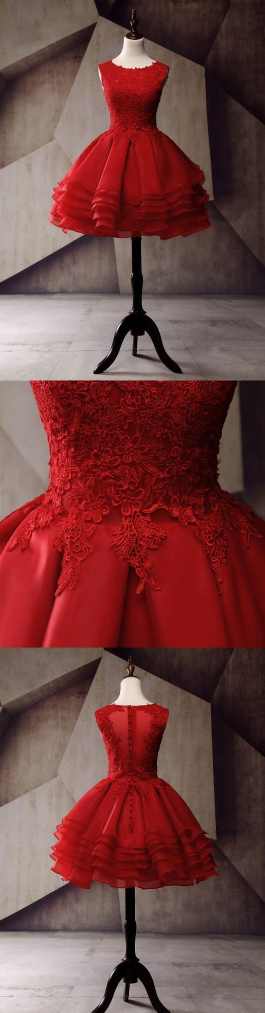 Applique Junior School Dress Red Graduation Lace Homecoming Dresses Shaylee Dress XXA1101