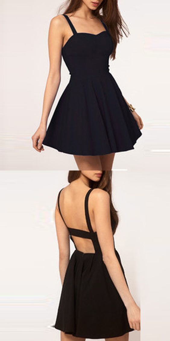 Simple A-Line Cocktail Callie Homecoming Dresses Spaghetti Straps Backless Black Short Sexy Dress XXA1102