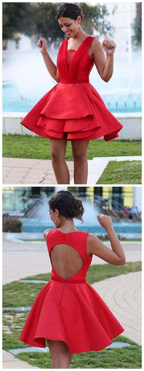 Red Short Dress Erin Homecoming Dresses Cocktail With Open Back Simple CD1113