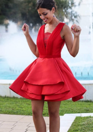 Red Short Dress Erin Homecoming Dresses Cocktail With Open Back Simple CD1113