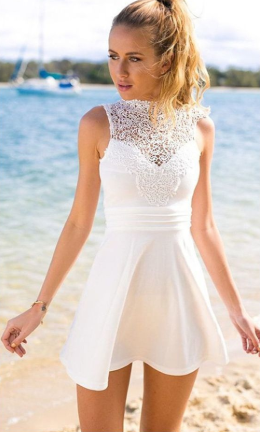 A-Line Lace Olga Homecoming Dresses Satin Jewel Sleeveless Short Open Back White Stretch With XXA1121