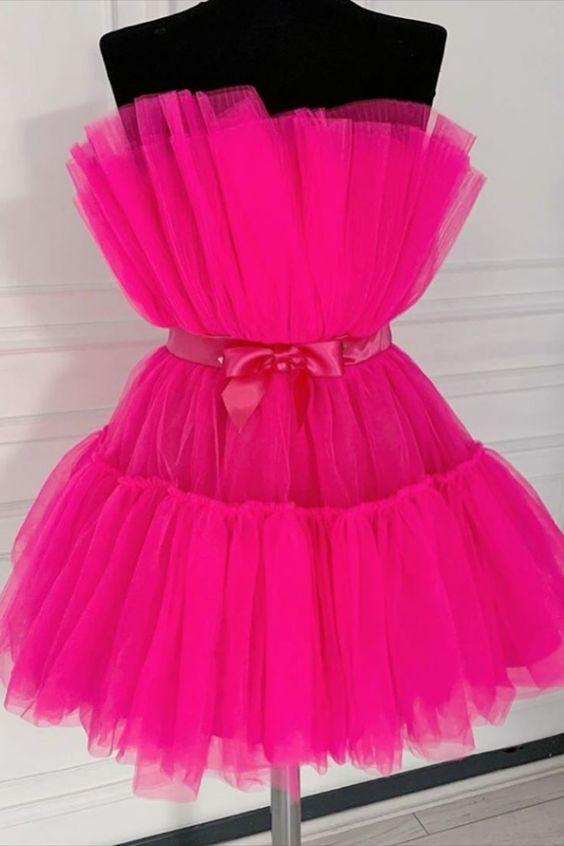 Strapless Homecoming Dresses Sharon Cocktail Fuchsia Short Dress Birthday Dress CD11370