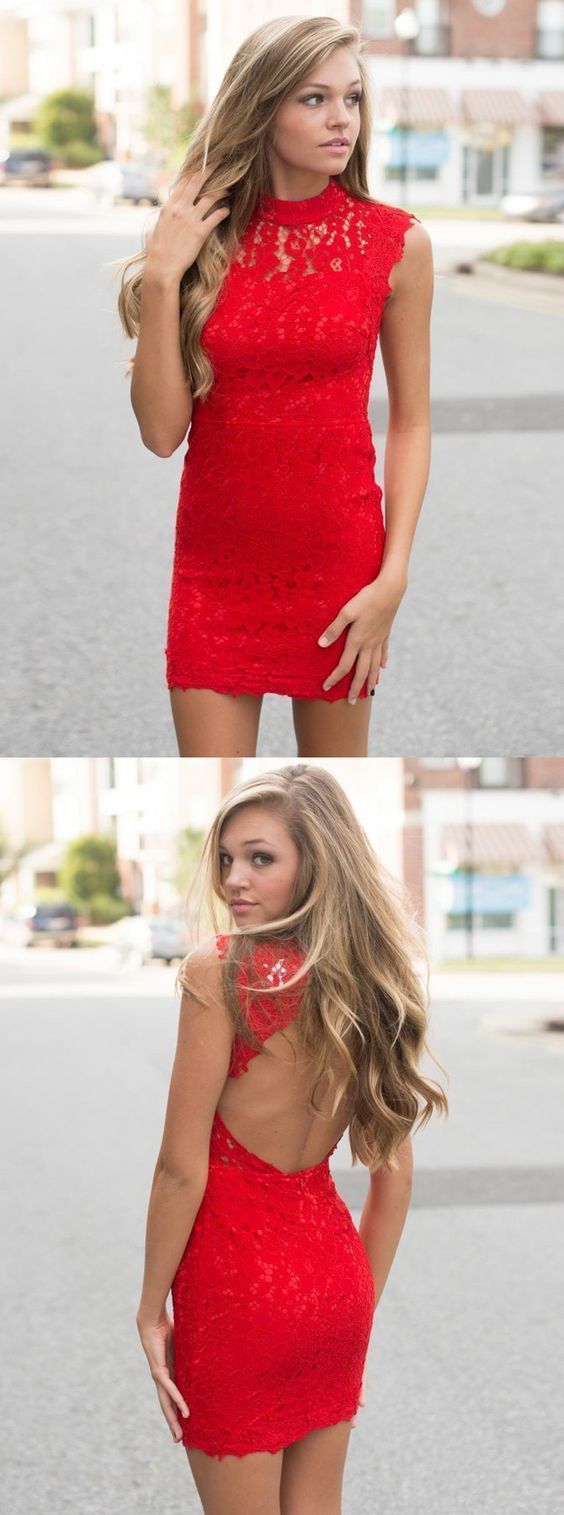 Red Short Tight Short Dresses Open Back Bodycon Short Party Eden Homecoming Dresses Lace Dresses XXA1137