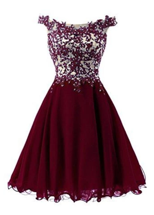 Beautiful Wine Red Short Applique Party Dress A-Line Short Imani Homecoming Dresses Lace XXA11467