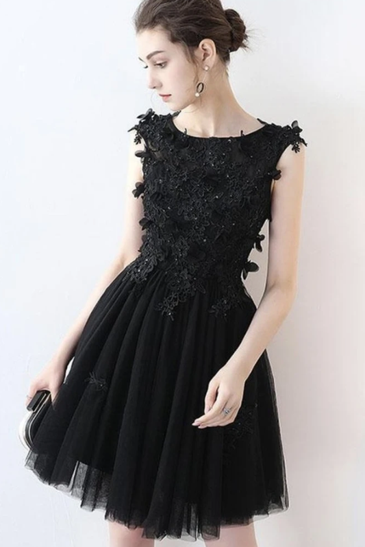 Black Formal Cocktail Homecoming Dresses Lace Irene Graduation Black Dress CD11483