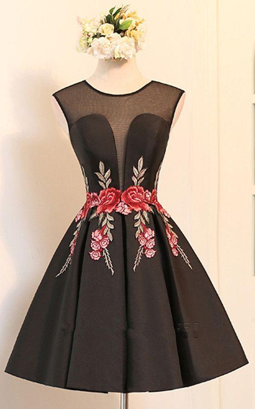 Black Knee Length Savanna Satin Homecoming Dresses A Line V Neckline Cap Sleeve Ruched Appliques Short XXA11663