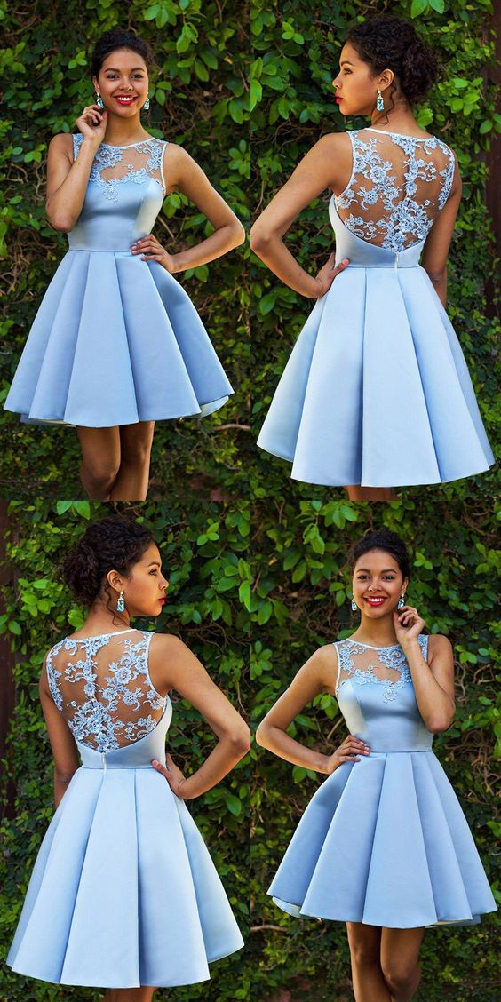 Sky Blue Sexy Homecoming Dresses Lace Aria CD11756