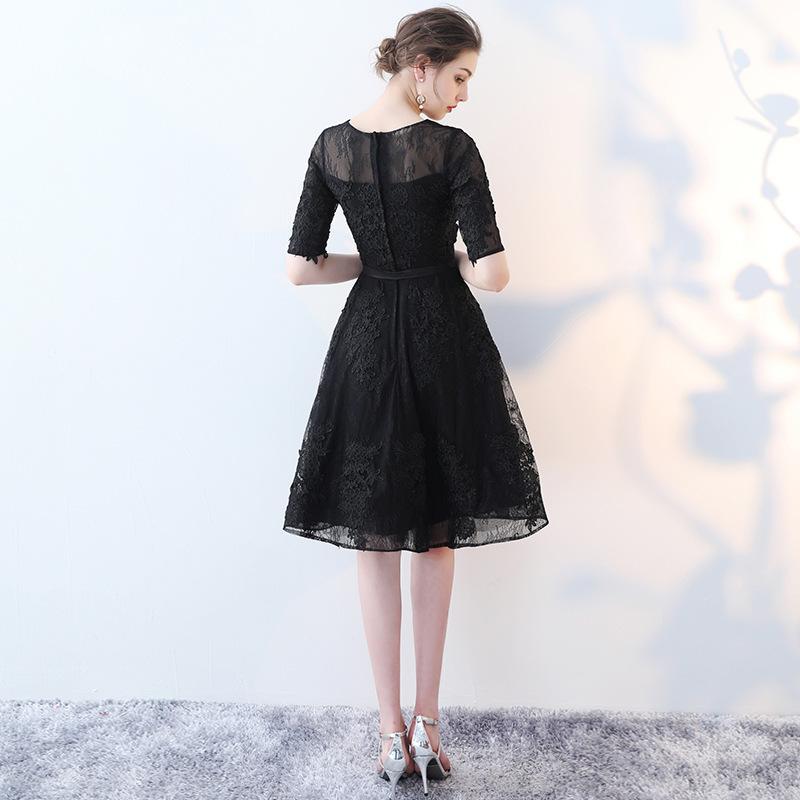 Cute Black Short Sleeves Party Dress Rosalind Homecoming Dresses Lace Black XXA11776