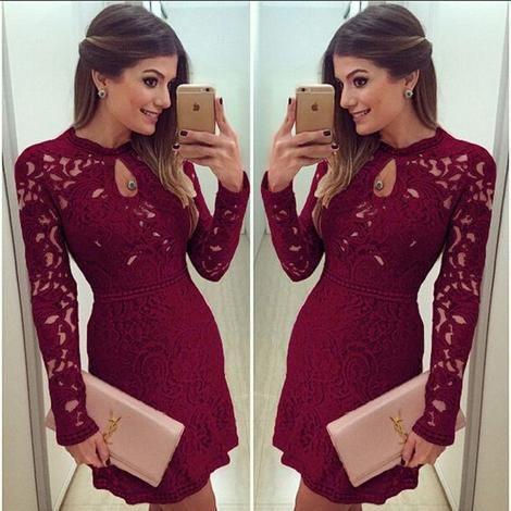 Sexy Women Casual Dress Evening Long Sleeve Bodycon Homecoming Dresses Cocktail Lace Tess Mini Short CD11874