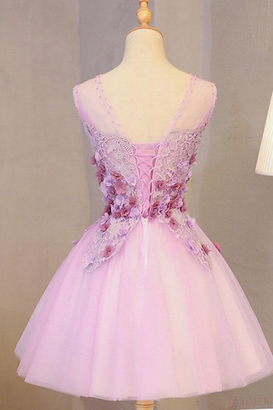 Short Tulle Heidi A Line Homecoming Dresses With Appliques Cute Sleeveless With Flowers Appliqued Graduation Dress XXA12117