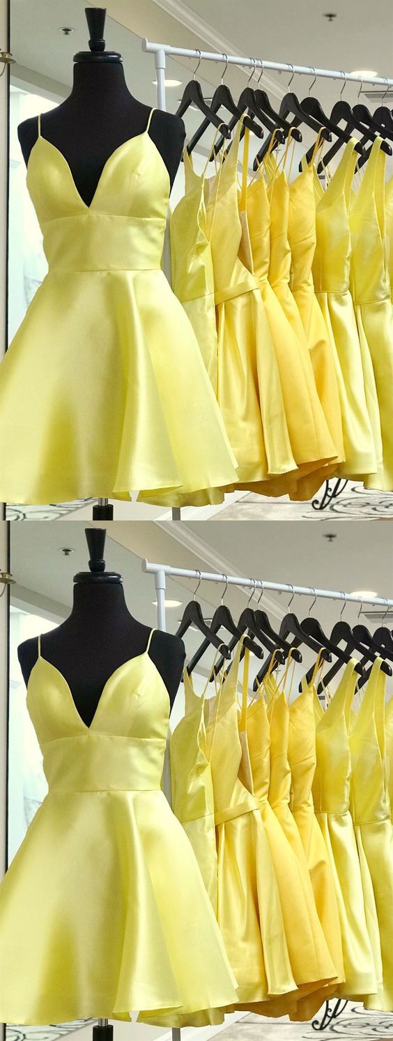 V Neck Short Yellow Dresses Short V Neck Yellow Graduation Homecoming Dresses Nathalie XXA127