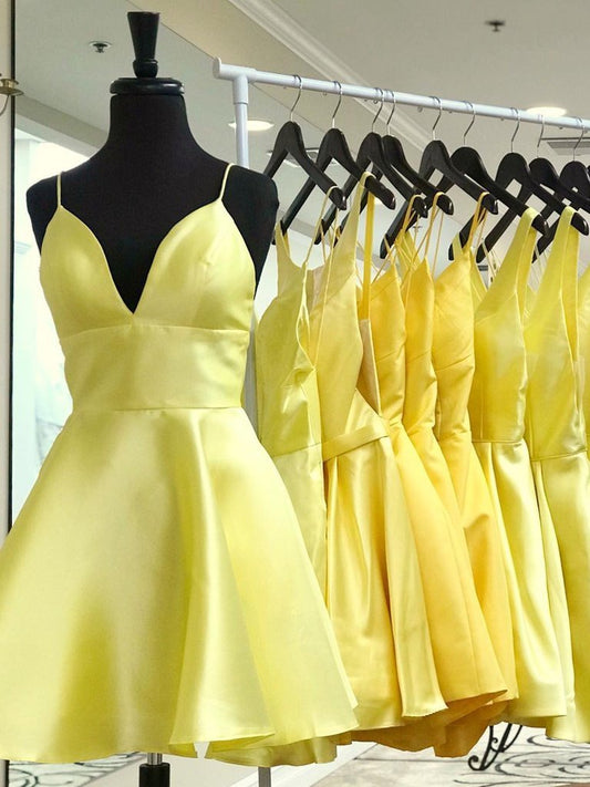 V Neck Short Yellow Dresses Short V Neck Yellow Graduation Homecoming Dresses Nathalie XXA127