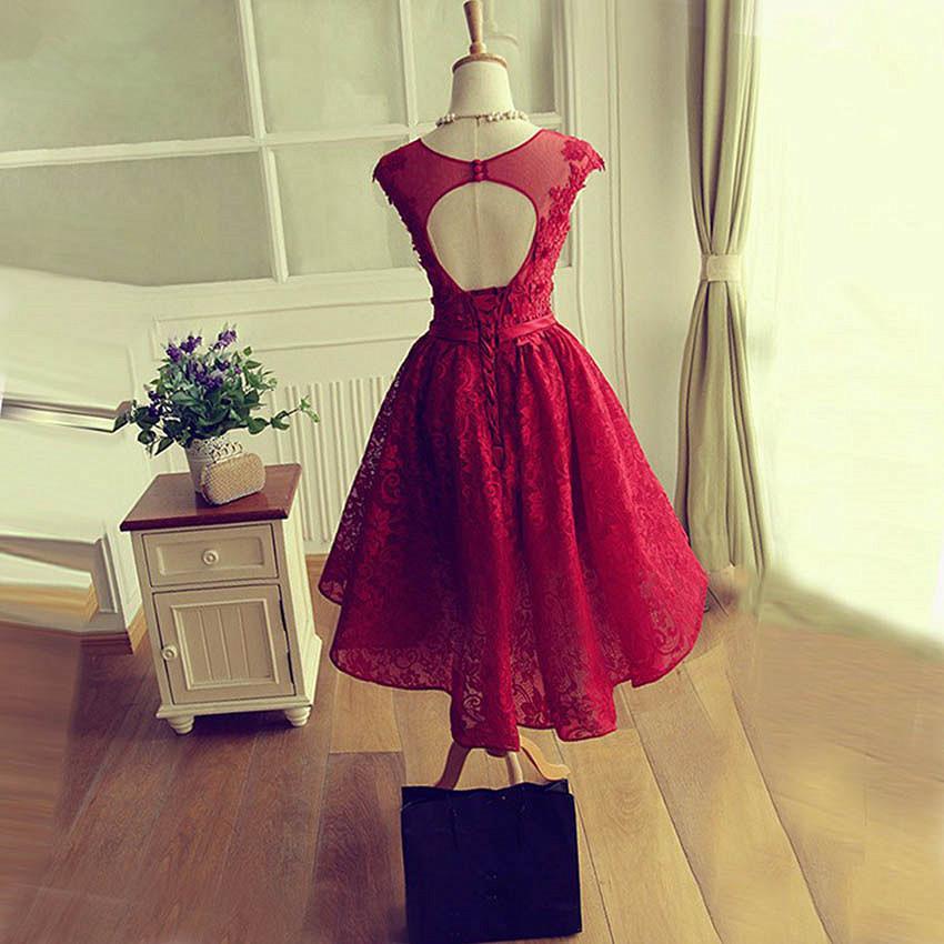 Fashionable Wine Red High Homecoming Dresses Taniyah Lace Low Party Dress XXA12803