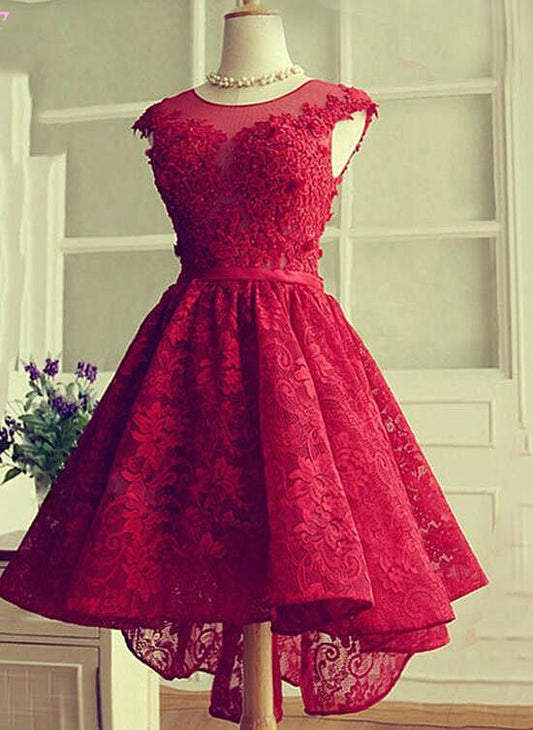 Fashionable Wine Red High Homecoming Dresses Taniyah Lace Low Party Dress XXA12803