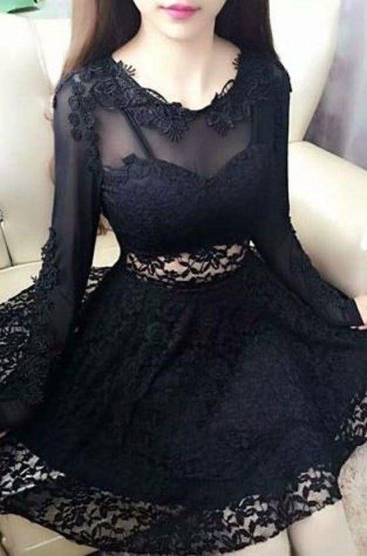 Sexy Black Jewel Neck Long Sleeves Lace Jaylynn Homecoming Dresses A-Line Short XXA1282