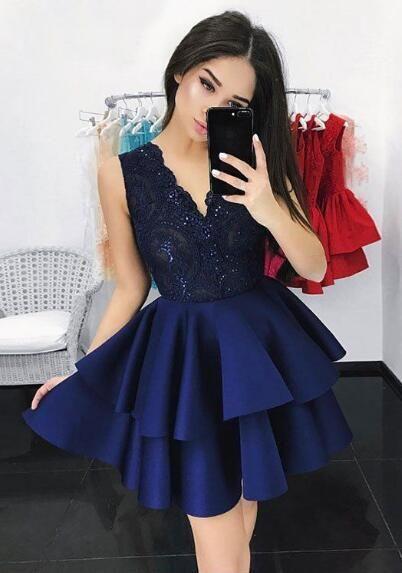 Homecoming Dresses Denisse Lace Dark Blue CD13037