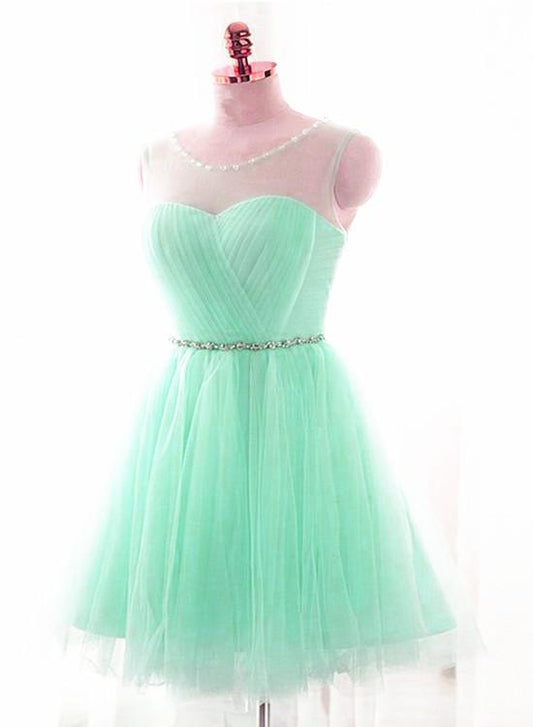 Mint Green Tulle Round Beaded Tulle Party Dress Short Homecoming Dresses Hope XXA13443