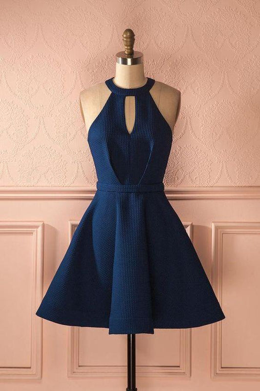 Keyhole Dark Blue Dresses Short Cocktail Homecoming Dresses Dayana Dresses CD1357