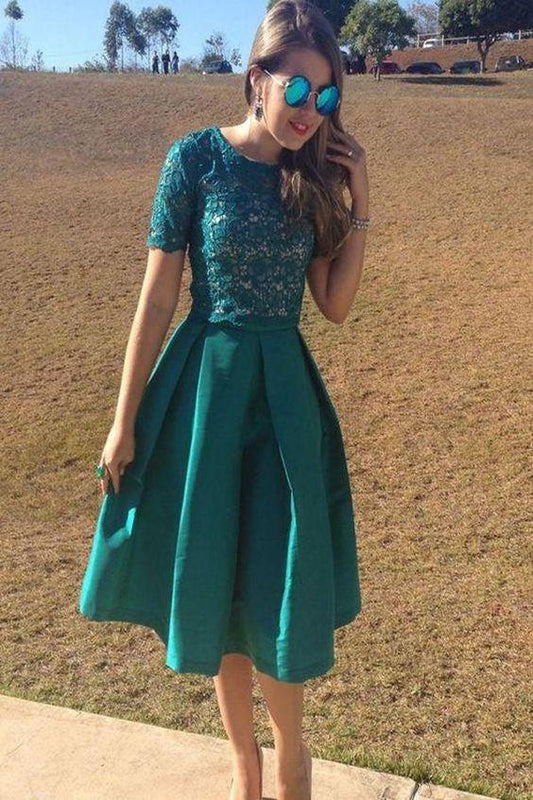 Green Scoop Knee-Length Homecoming Dresses Lace Madelynn Short CD1367