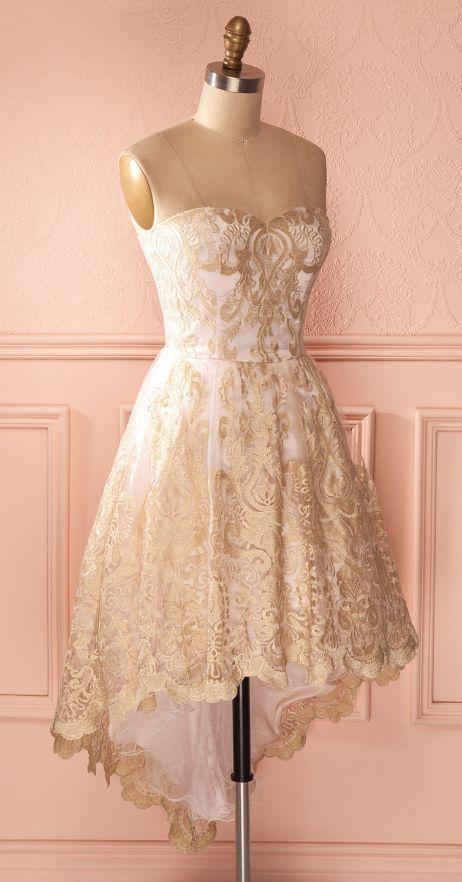 Lace Homecoming Dresses Marcia Sweetheart Hi-Low Gold Charming CD1458