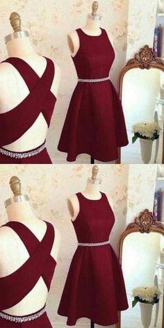 Short Burgundy A Line Homecoming Dresses Cocktail Melinda Cross Back Short Party Dress Dresses CD148