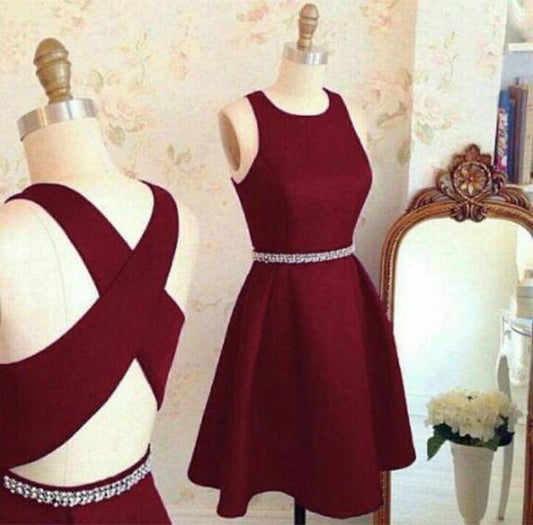 Short Burgundy A Line Homecoming Dresses Cocktail Melinda Cross Back Short Party Dress Dresses CD148