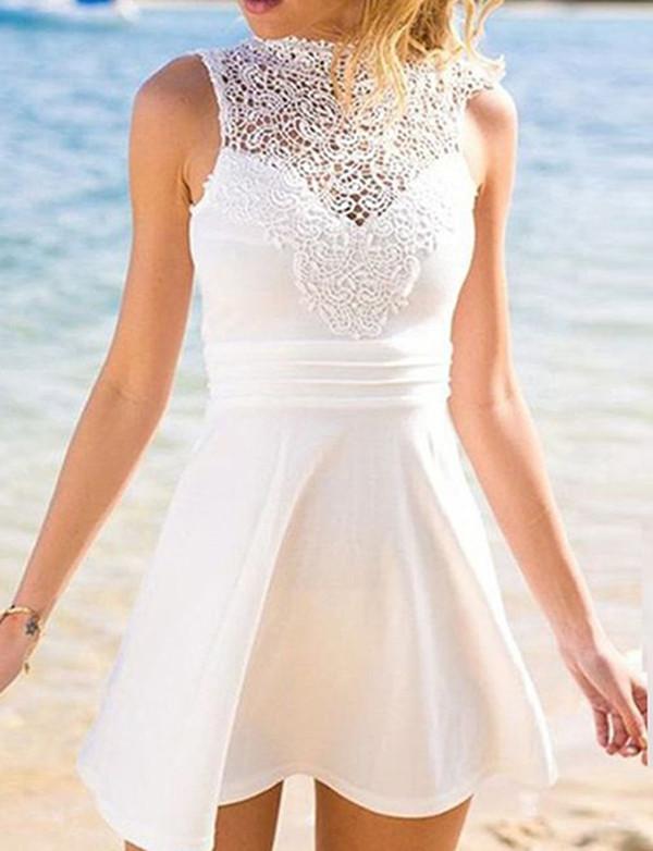 A-Line High Neck Satin Lace Leticia Homecoming Dresses Open Back Short White With XXA1525