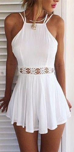 White Spaghetti Strap Halter Open Back Cut Out Homecoming Dresses Lace Kaylyn Waist Pleated Short XXA1533