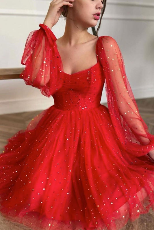 Red Nola Cocktail Homecoming Dresses Tulle Short Dress Red Tulle Dress CD15452