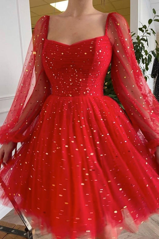 Red Nola Cocktail Homecoming Dresses Tulle Short Dress Red Tulle Dress CD15452