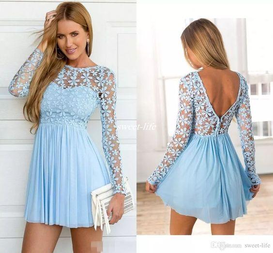 Pretty Natalya Cocktail Homecoming Dresses Girl Dress Long Sleeve Appliques Dress Mini Short CD155