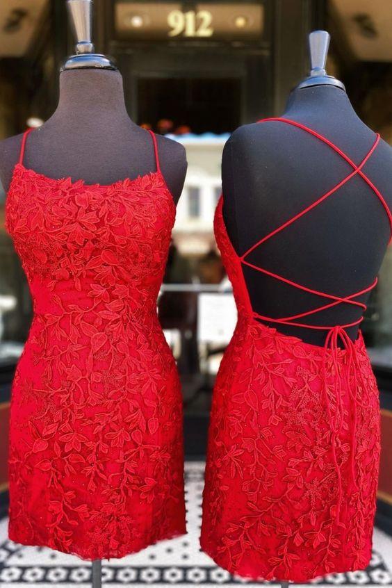 Tight Red Straps Party Lace Homecoming Dresses Dixie Dress With Up Back XXA15990