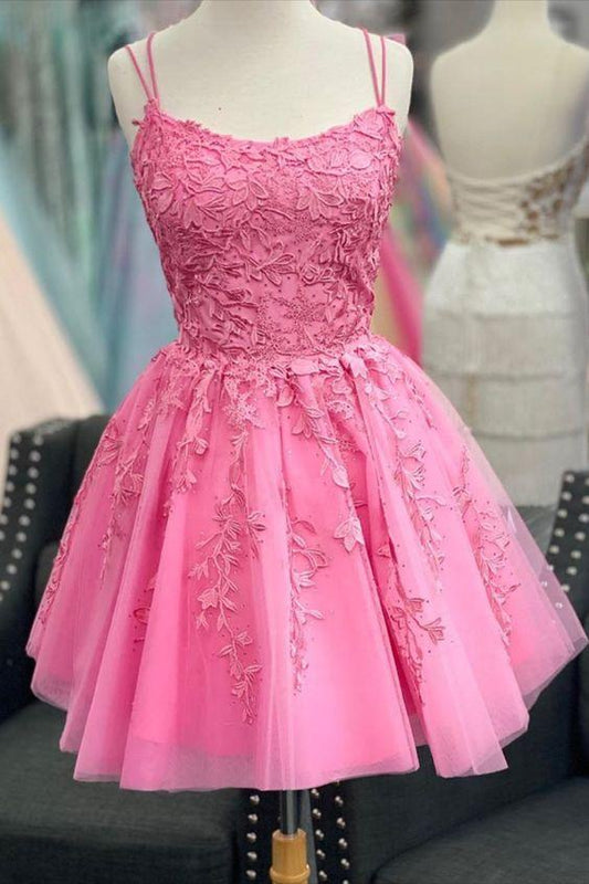 Homecoming Dresses Gretchen Pink Lace A-Line Hot Appliqued Short 16st Birthday Dress XXA16026