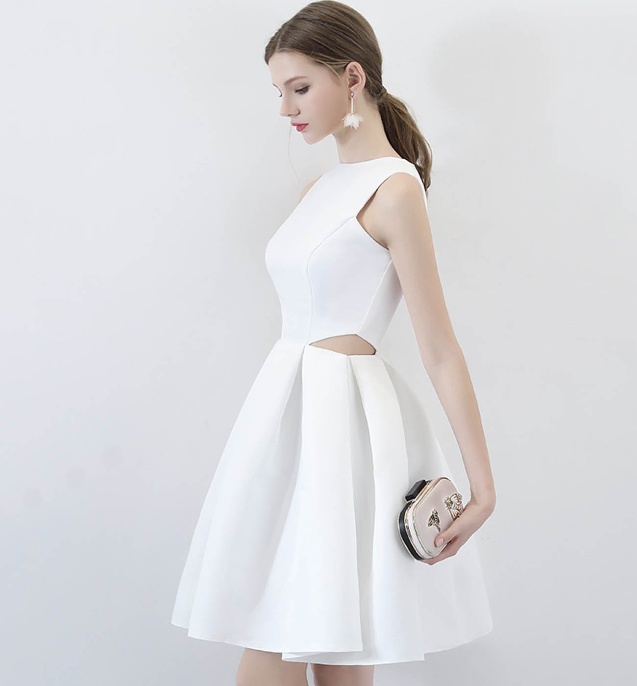 WHITE SATIN SHORT DRESS Esmeralda Homecoming Dresses CUTE EVENING DRESS CD16185