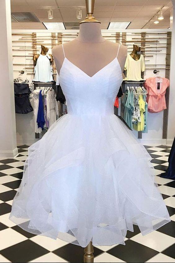 White Tulle Layered V Neck Homecoming Dresses A Line Paloma Short White Party Dress XXA1634