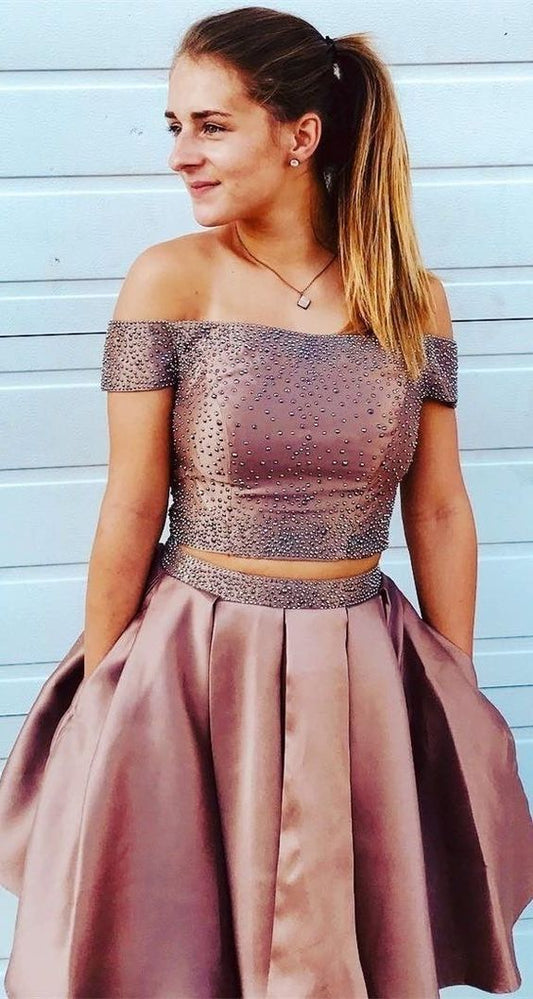 Two Piece Off Shoulder Homecoming Dresses Karina Short Gowns CD1683