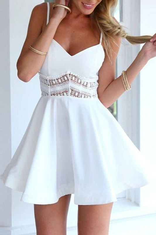 Favourite V Neck Paneled Skater Dress Short Homecoming Dresses Anabelle Lace XXA171