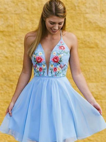 Cute V Neck Criss Cross Back White Short With Embroidery A Line Alexia Homecoming Dresses XXA1767