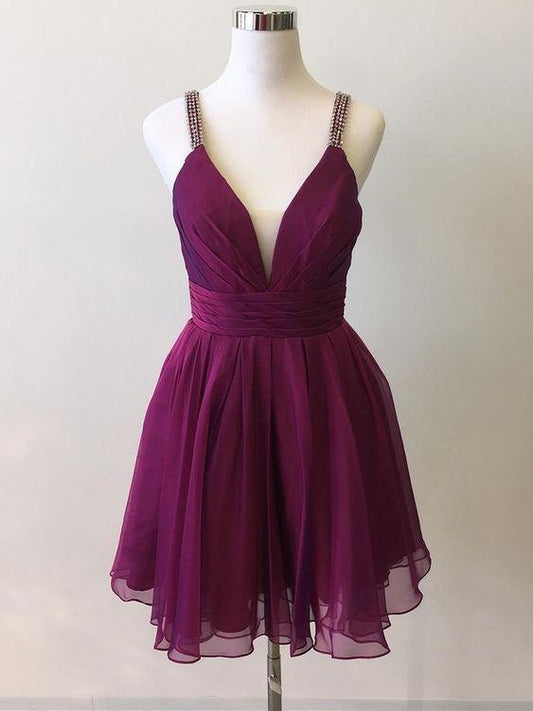 V Homecoming Dresses Eva A Line Cocktail Chiffon Neck Sleeveless Dresses CD1769