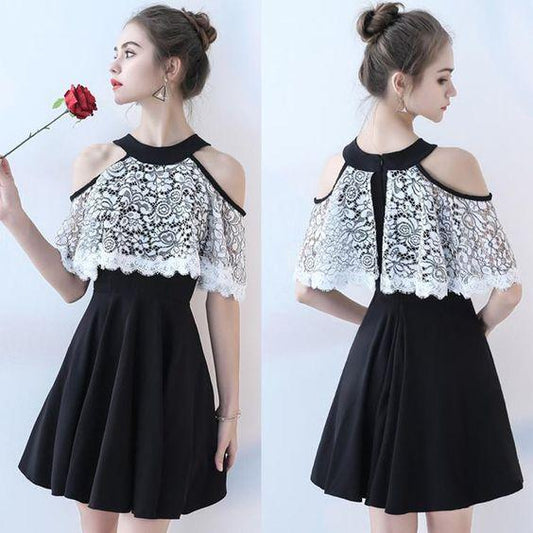 A-Line Chiffon Lace Alisa Homecoming Dresses Knee-Length CD176