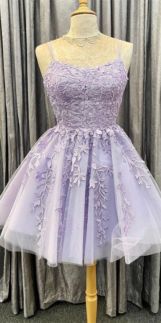 Princess Short Lavender A-Line Allison Lace Homecoming Dresses Appliqued Party Dress XXA17932