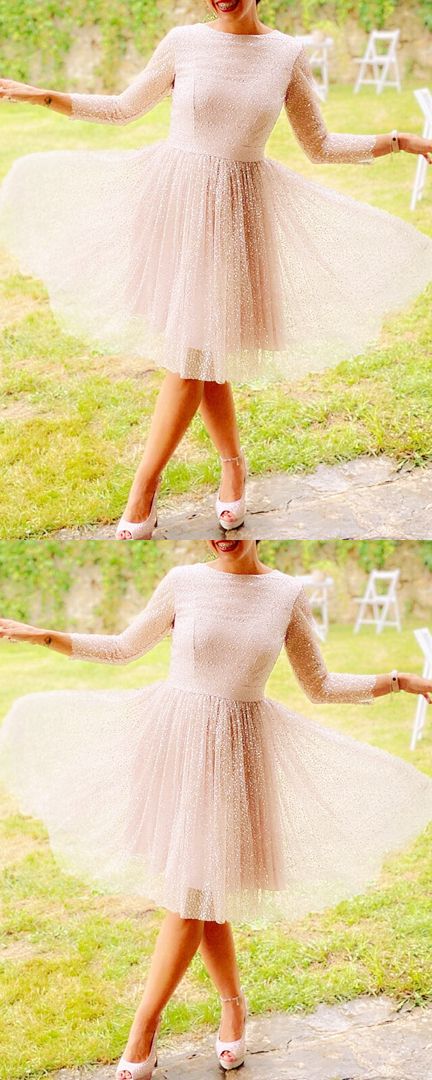 Glitter Tulle Party Ivory Homecoming Dresses Faith Cocktail Dress With Sleeves CD18108