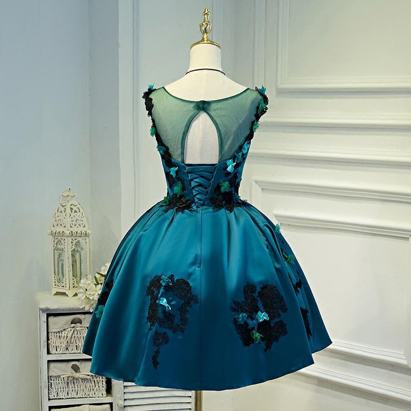 Lovely Knee Length Homecoming Dresses Kadence Satin Lace Ball Gown Party Dress With Flower XXA18455