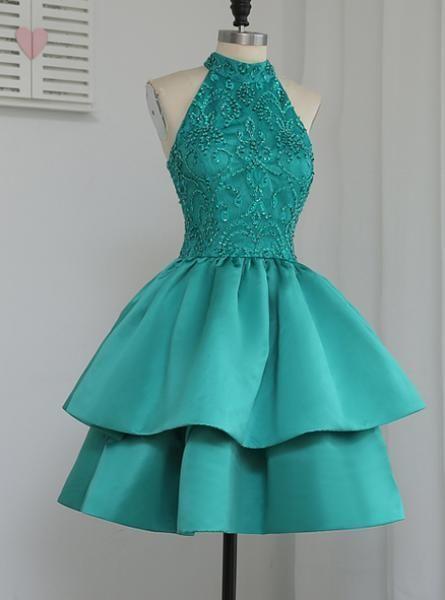 Luxurious Evening Dress Sexy Ball Gowns Custom Made New Fashion A-Line Party Gowns Homecoming Dresses Karsyn Halter Green CD1944