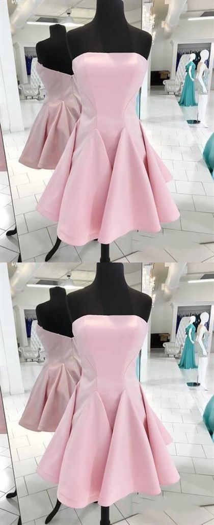 Strapless Backless A Line Pink Cocktail Homecoming Dresses Shiloh Dresses CD1946