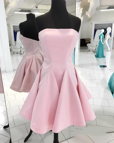 Strapless Backless A Line Pink Cocktail Homecoming Dresses Shiloh Dresses CD1946