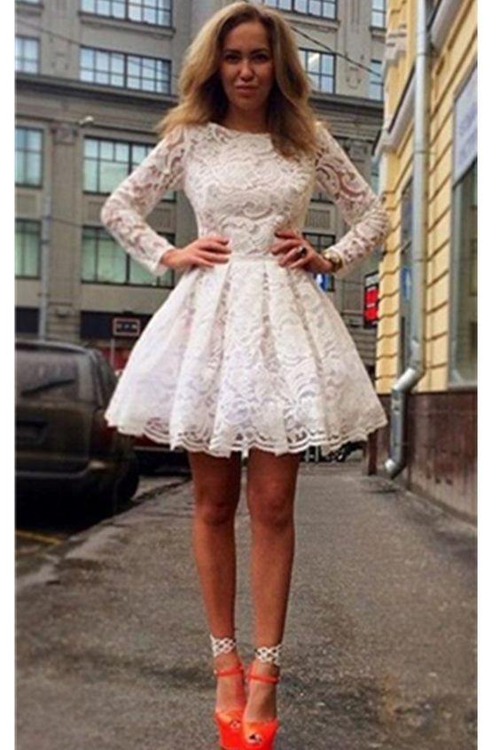 Long Sleeves Homecoming Dresses Lace Uerica Classy Short Pretty For Teens CD1961