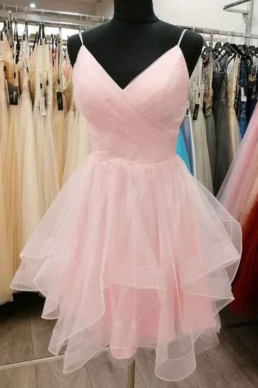 SIMPLE PINK TULLE SHORT PINK COCKTAIL Arielle Homecoming Dresses DRESS CD19621