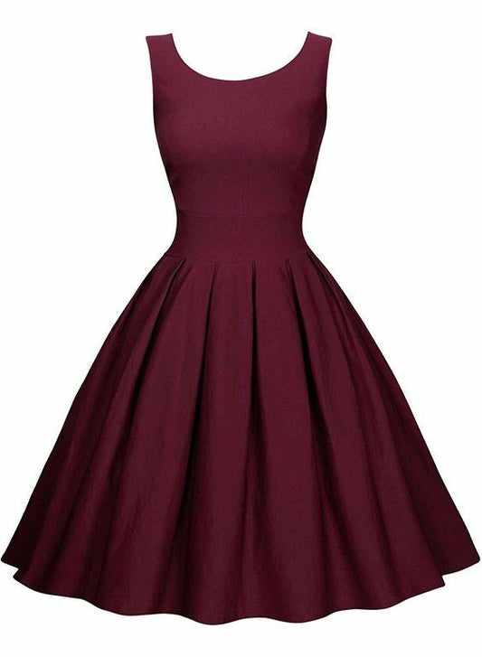 Womens Elegant Nicola Homecoming Dresses Cocktail Round Neck 1950s Retro Dress Pleated CD2024