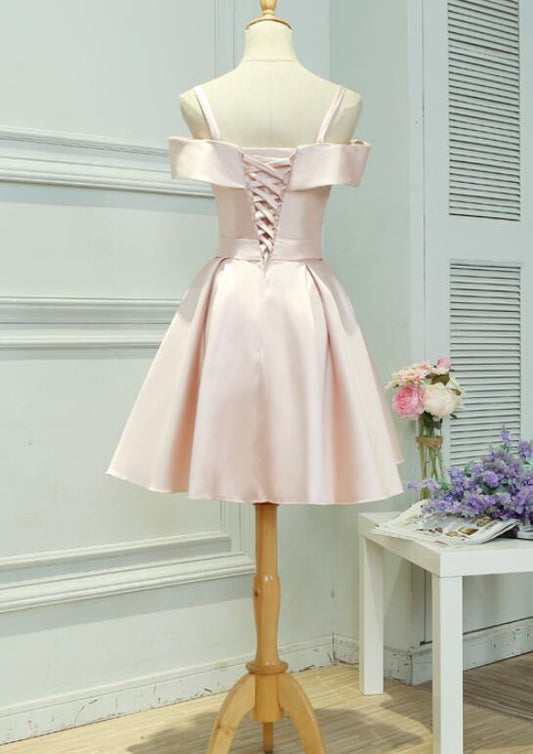 Light Shania Homecoming Dresses Satin Pink Knee Length Off Shoulder Party Dress Short XXA20244